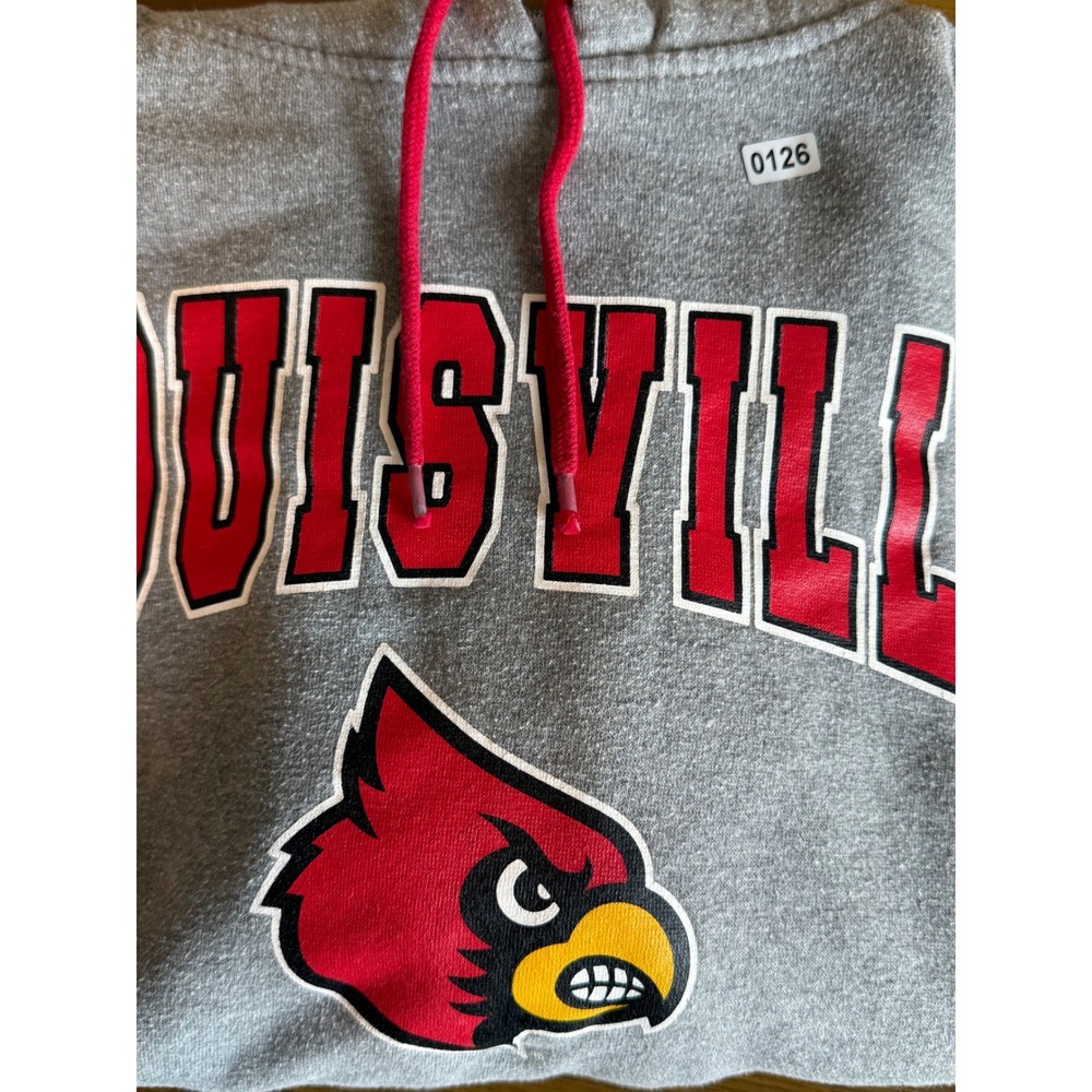Louisville Cardinals Hoodie Mens Medium Gray Red Pullover NCAA Sweatshirt - Picture 9 of 9